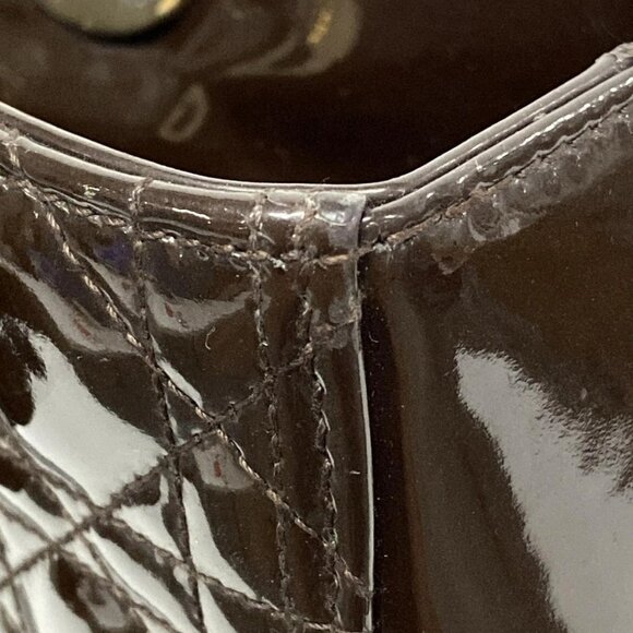 Auth DIOR/ChristianDior Lady Dior Large Dark Brown Patent Leather Handbag - Picture 12 of 16